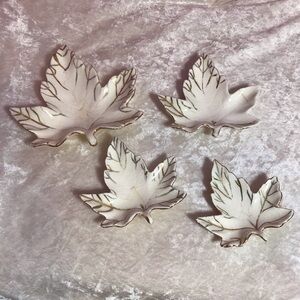 Vintage Set of White & Gold Leaf Trinket Dishes GUC Retro MCM Decor Autumn Fall